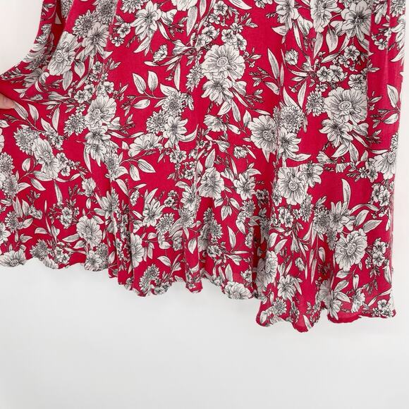 American Eagle Red Ruffle Hawaiian Lace Up Low Back Floral Sundress Small V Neck - Picture 6 of 9